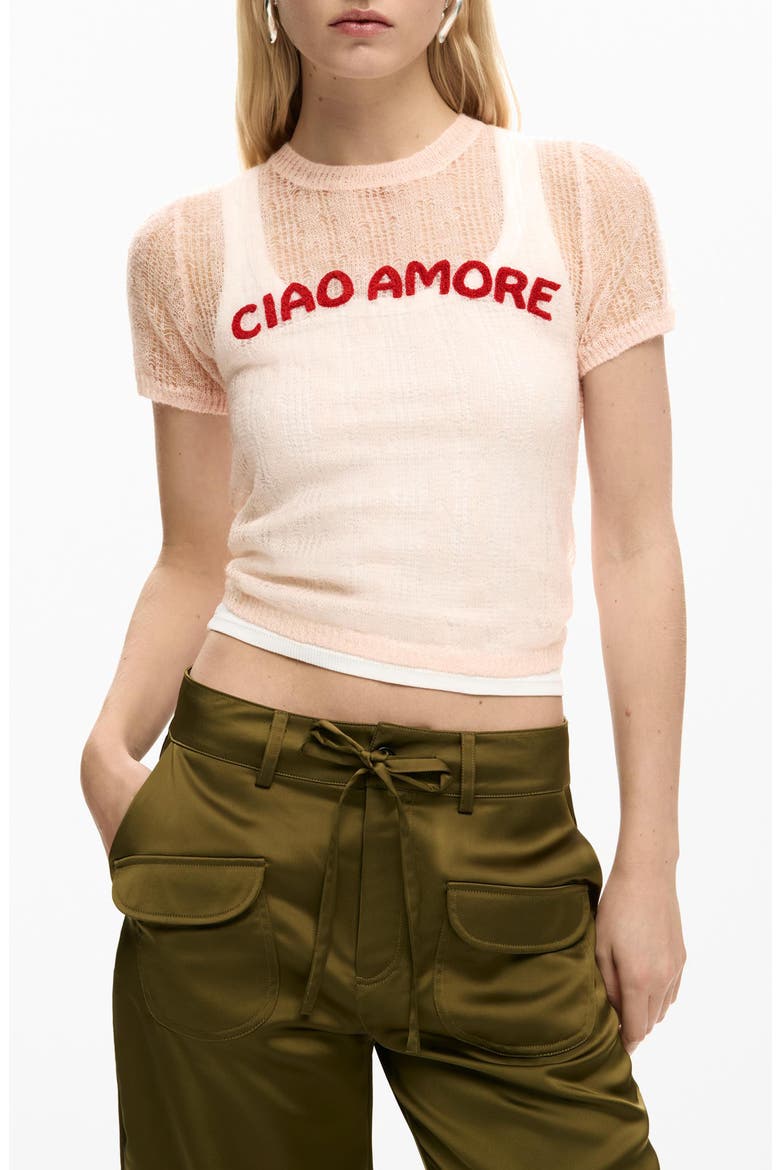 Ciao Amore Open Stitch T-Shirt, Main, color, MEDIUM BEIGE