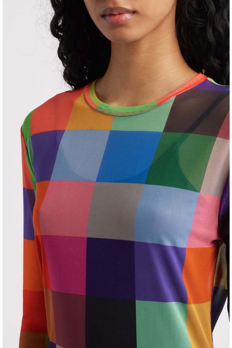Mad About You Long Sleeve Mesh Midi Dress, Alternate, color, MULTICOLOR CHECK