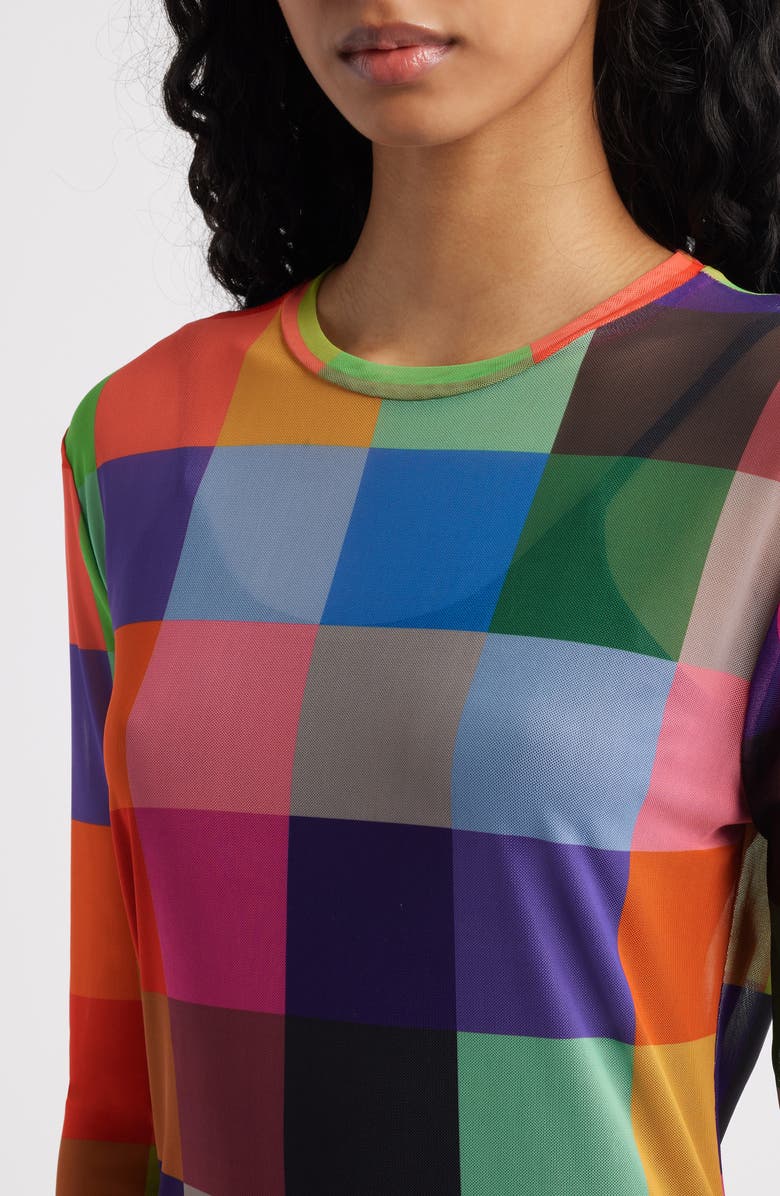 Dressed in Lala Mad About You Long Sleeve Mesh Midi Dress, Alternate, color, Multicolor Check