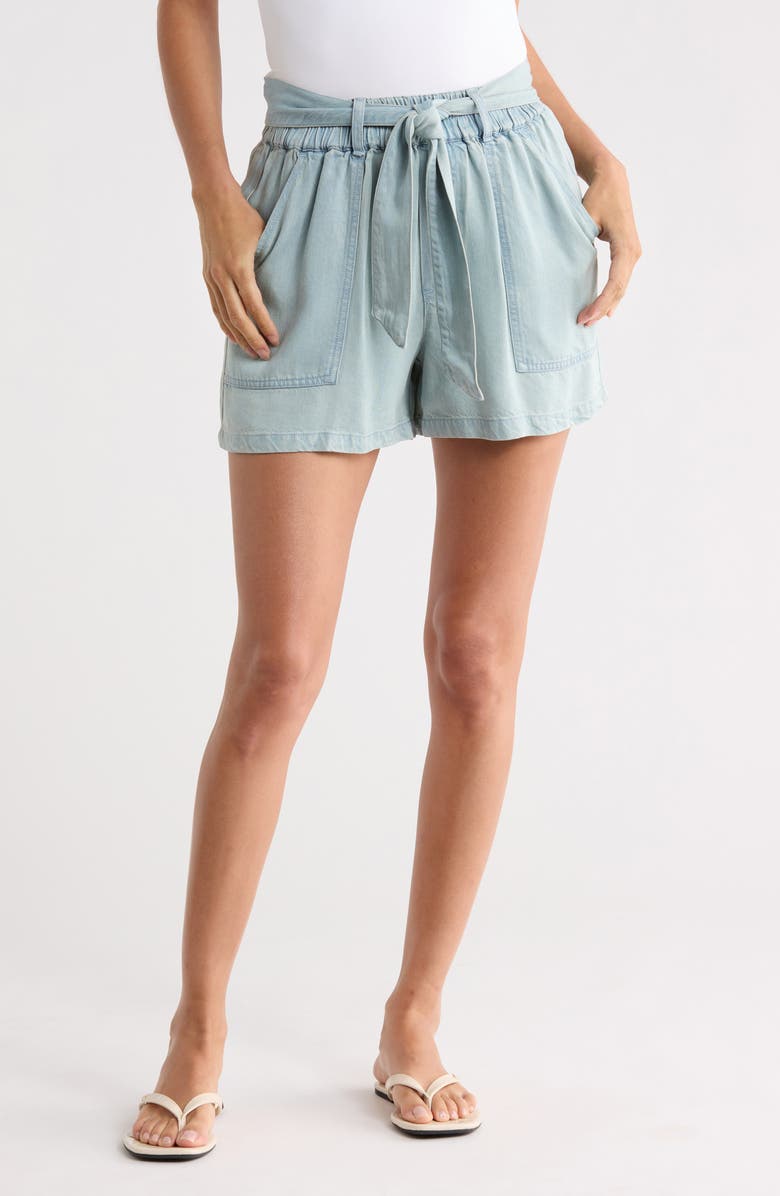 Young, Fabulous & Broke Atlanta Bow Tied Chambray Shorts, Main, color, Indigo Pale Blue Wash