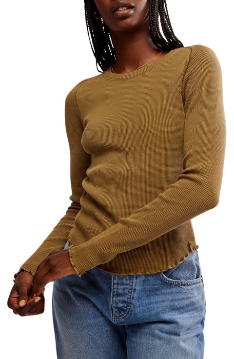 Easy Does It Long Sleeve Waffle Knit Cotton T-Shirt