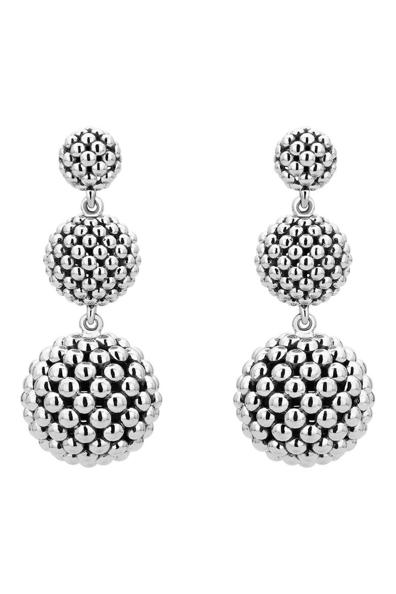 Caviar Graduated Triple Drop Earrings, Main, color, SILVER