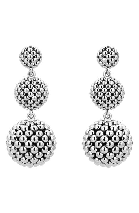 Caviar Graduated Triple Drop Earrings
