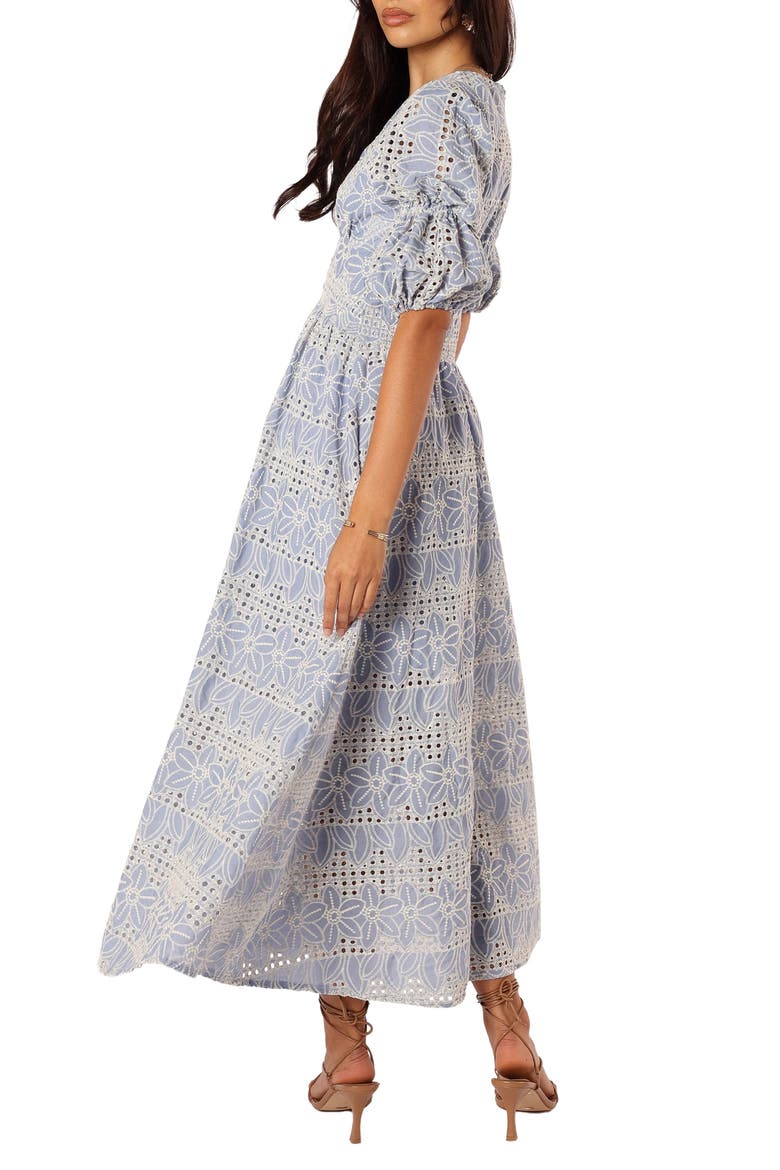 Tani Eyelet Puff Sleeve Cotton Blend Maxi Dress, Alternate, color, BLUE