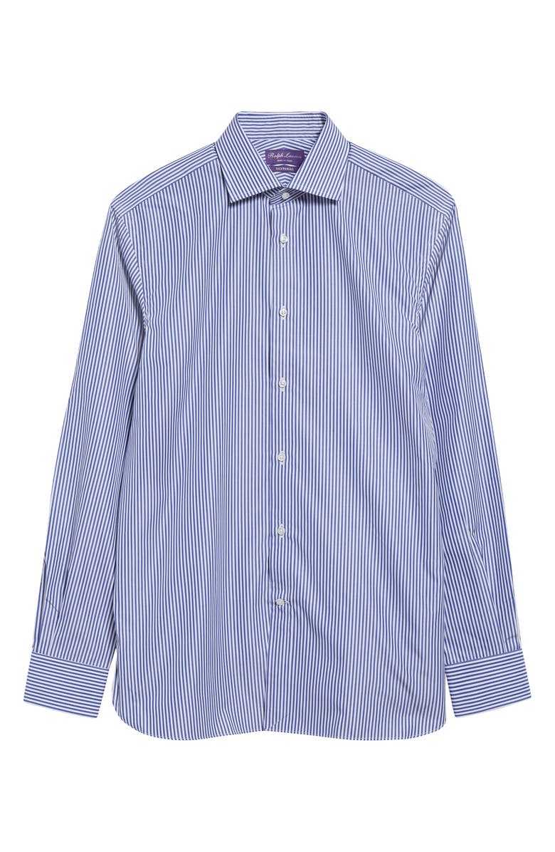 Ralph Lauren Purple Label Basic Bengal Stripe Cotton Poplin Button-Up Shirt, Alternate, color, Medium Blue And White