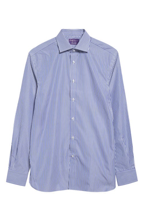 Ralph Lauren Purple Label Basic Bengal Stripe Cotton Poplin Button-up Shirt In Medium Blue And White