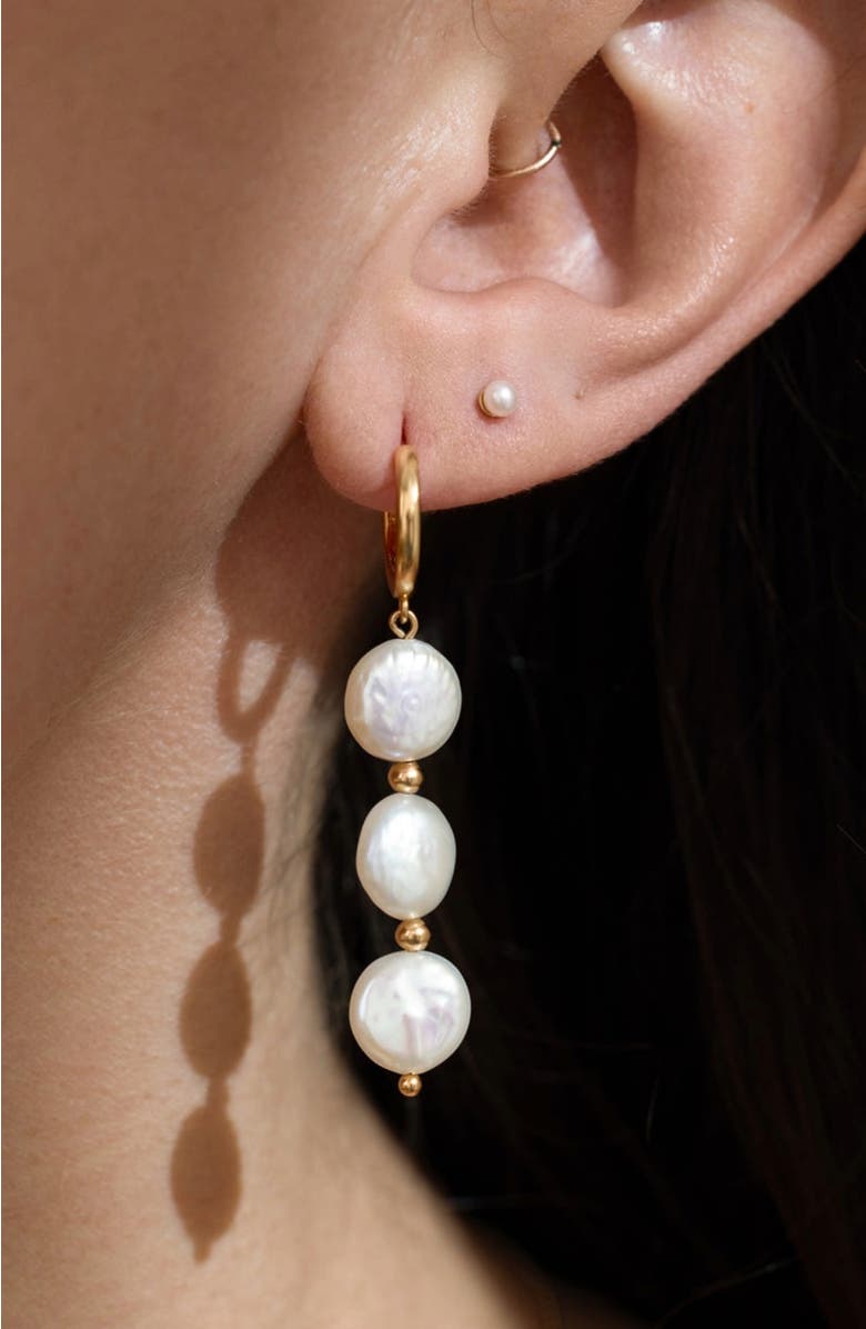 MADE BY MARY Laurel Pearl Drop Hoop Earrings, Alternate, color, 