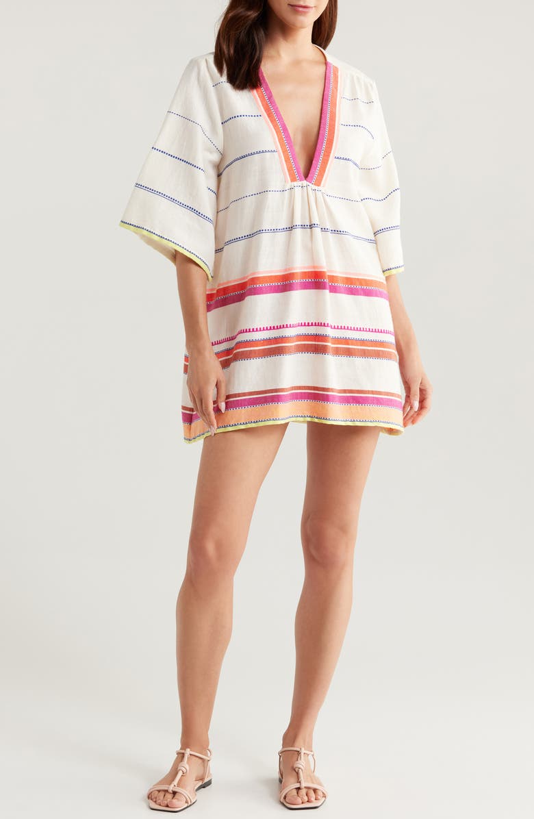 lemlem Belkis Mixed Stripe Cotton Blend Cover-Up Dress, Main, color, 