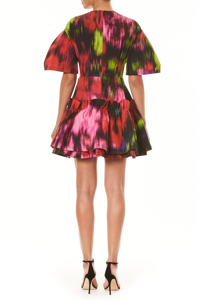 Floral Print Ruffle Hem Minidress, Alternate, color, BLACK MULTI
