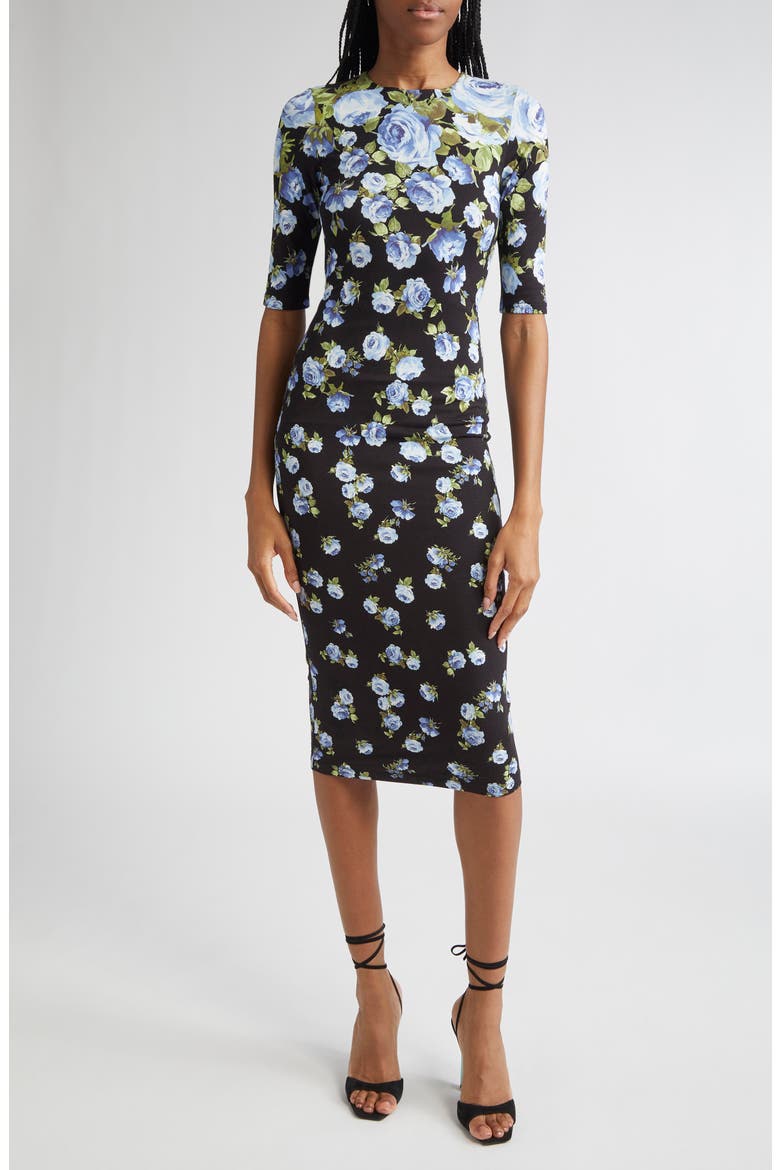 Delora Floral Jersey Midi Dress, Main, color, SMELL THE ROSES