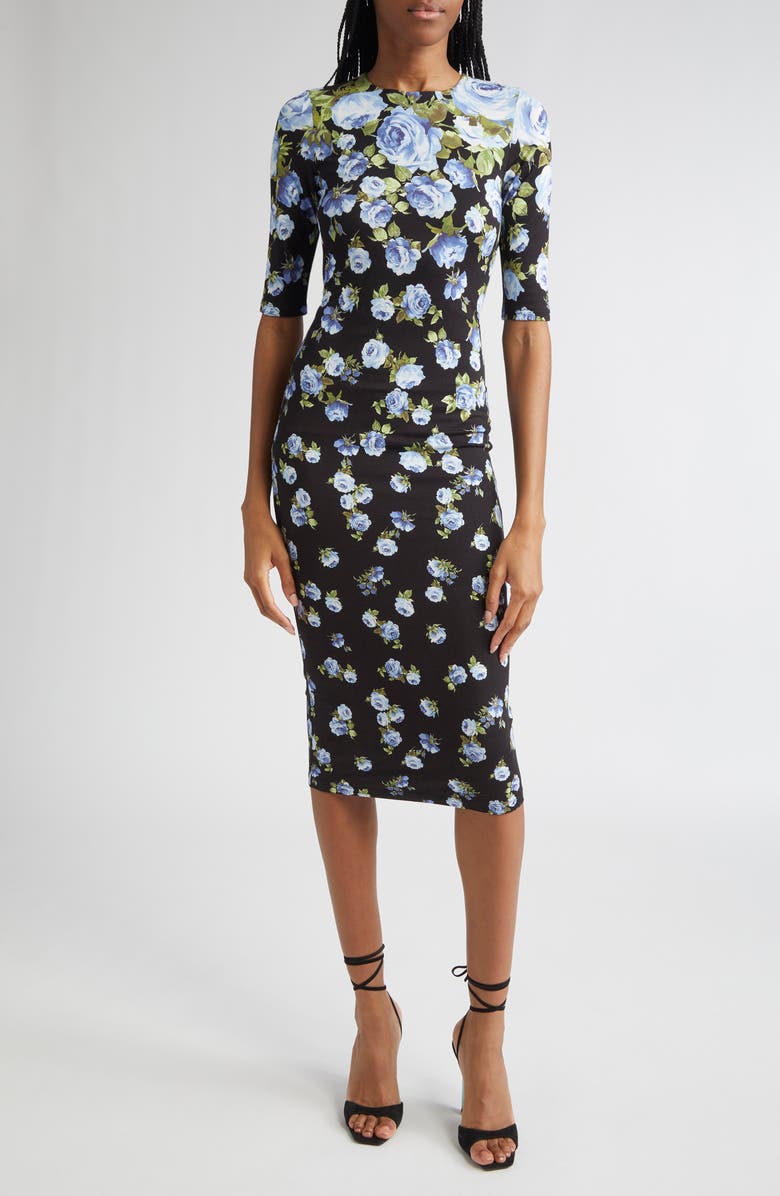 Alice + Olivia Delora Floral Jersey Midi Dress, Main, color, Smell The Roses