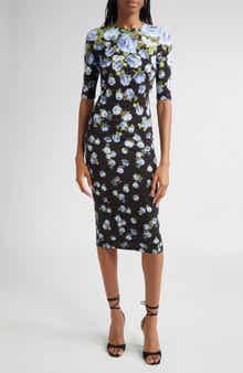 Alice + Olivia Delora Floral Jersey Midi Dress