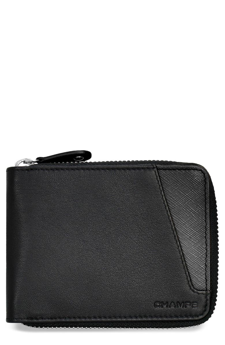CHAMPS Iconic Zip Around Bifold Wallet, Main, color, Black/ Black