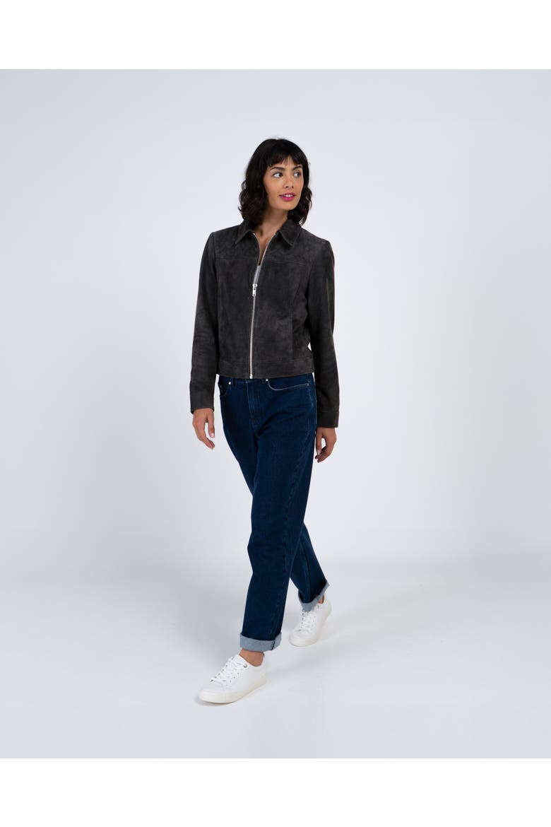 Harper Suede Bomber Jacket, Alternate, color, Shadow Grey