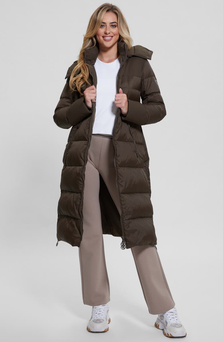 GUESS Carolyn Long Down Puffer Coat with Removable Hood, Alternate, color, 