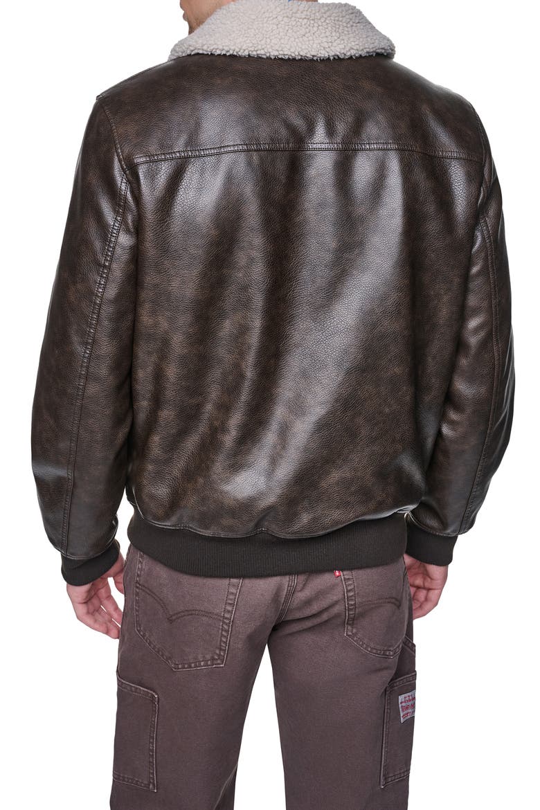 Faux Leather Bomber Jacket, Alternate, color, BROWN