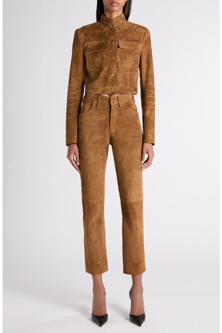 Five-Pocket Suede Straight Leg Pants, Alternate, color, CARAMEL