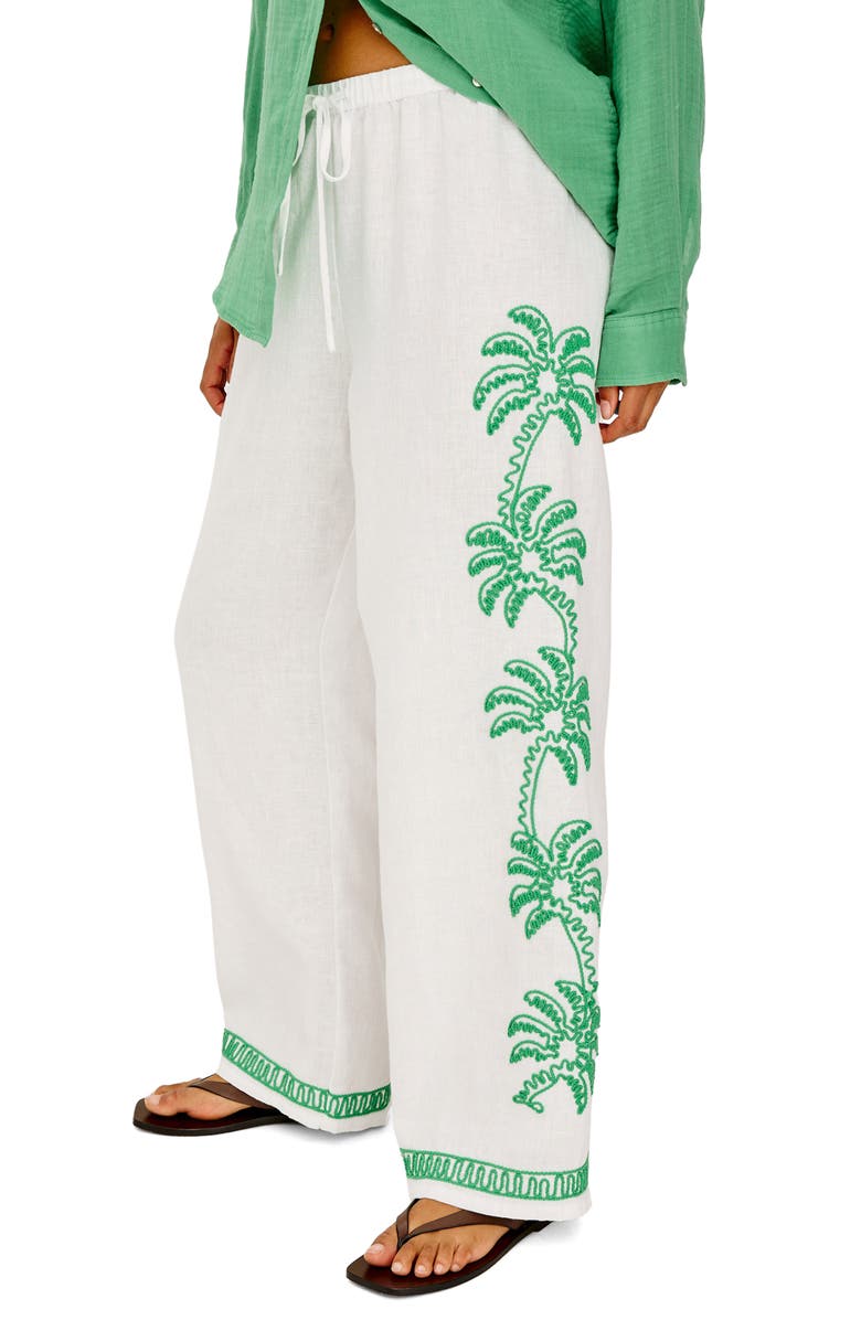 Rails Emmie Embroidered Palm Detail Linen Pants, Alternate, color, Emerald Palms Embroidery