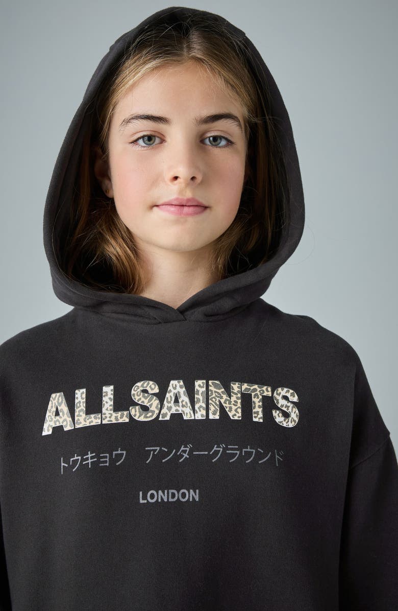 smALLSAINTS by ALLSAINTS Kids' Lace Trim Split Back Cotton Blend Hoodie, Alternate, color, Black