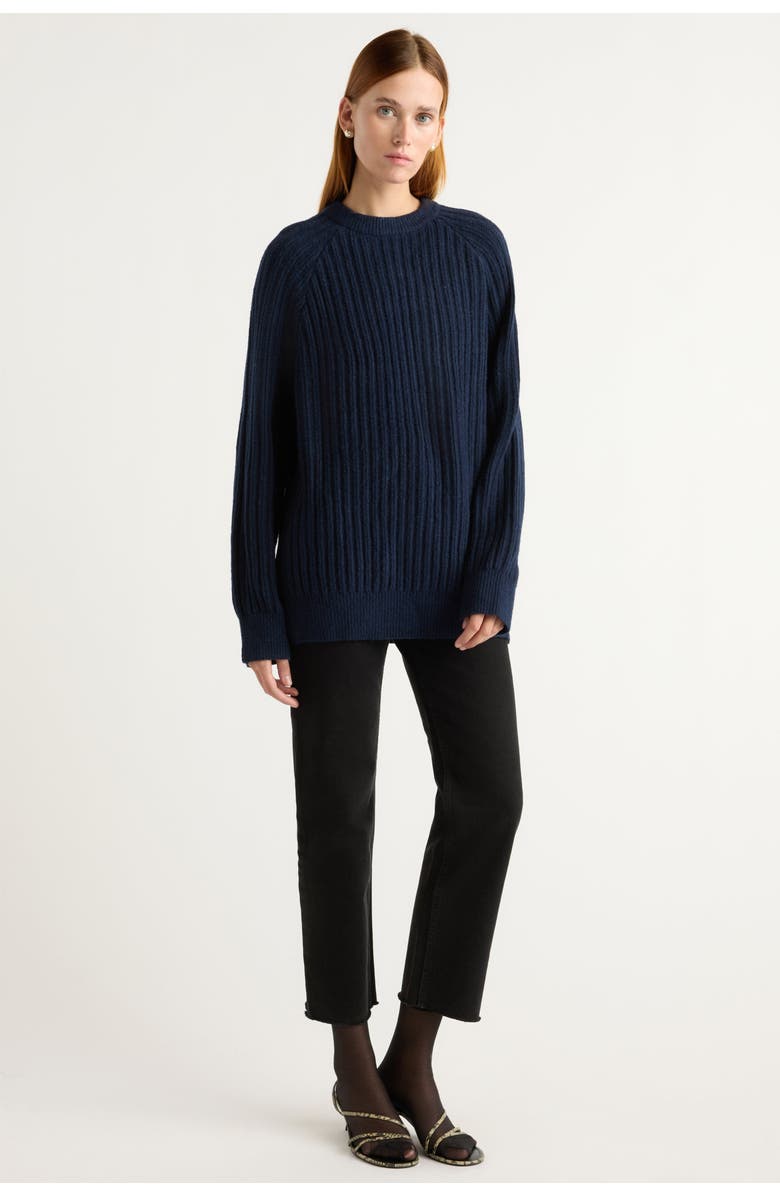Modern Citizen Roylene Ribbed Boyfriend Sweater, Main, color, Navy