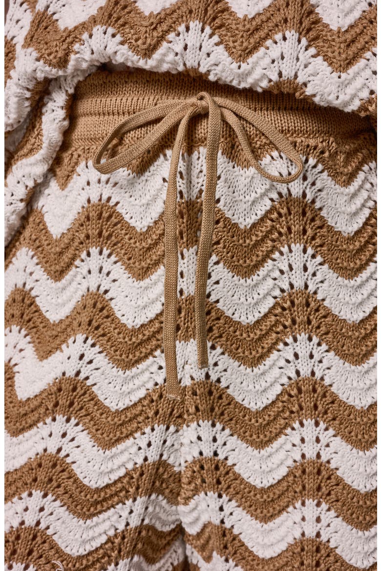 Stripe Cotton Pointelle Drawsting Shorts, Alternate, color, FAWN/ CREAM