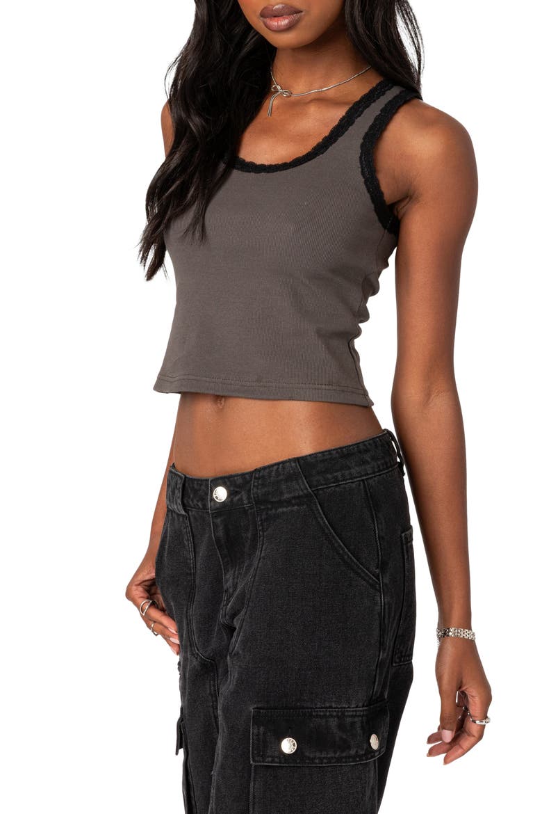 Alix Lace Rib Crop Tank, Alternate, color, GRAY