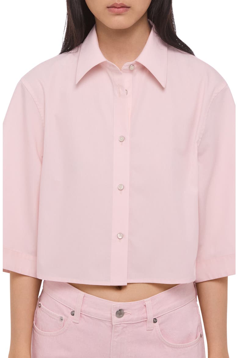 Button Back Boxy Cotton Cotton Button-Up Shirt, Alternate, color, PEONY