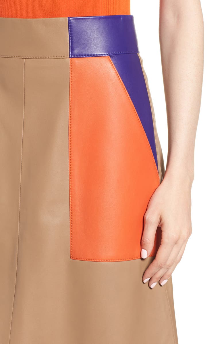 BOSS Seplea Colorblock Leather Skirt, Alternate, color, 