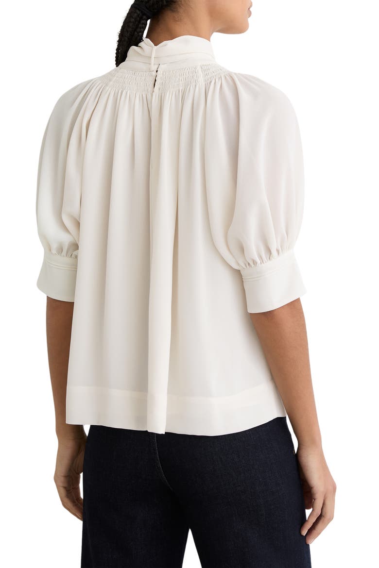 Lerina Smocked Tie Neck Puff Sleeve Top, Alternate, color, IVORY