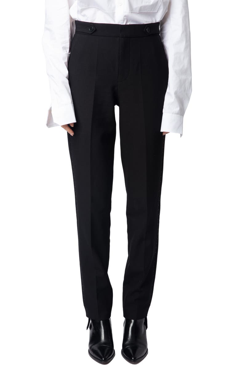 Zadig & Voltaire Panny Crystal Stripe Straight Leg Pants, Main, color, 