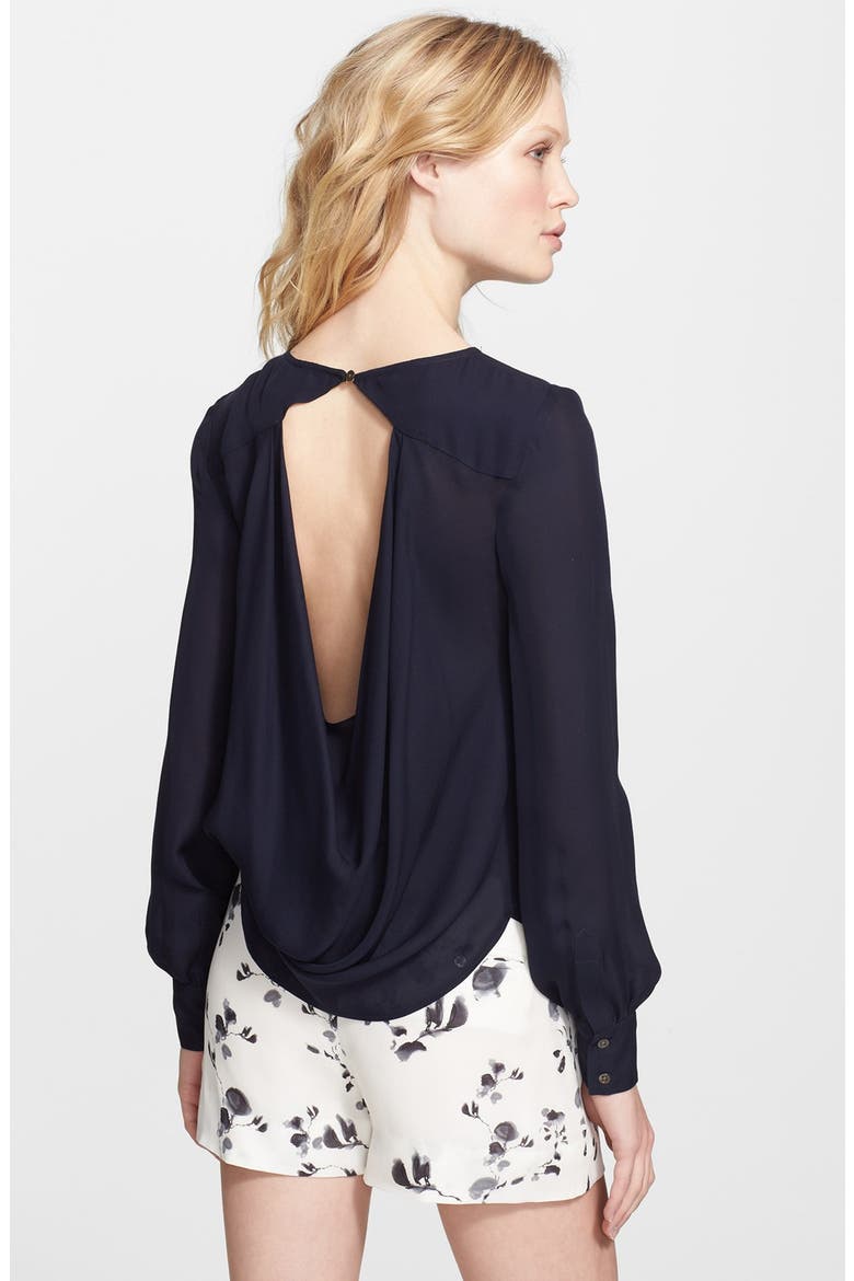 Open Back Silk Blouse, Alternate, color, MIDNIGHT