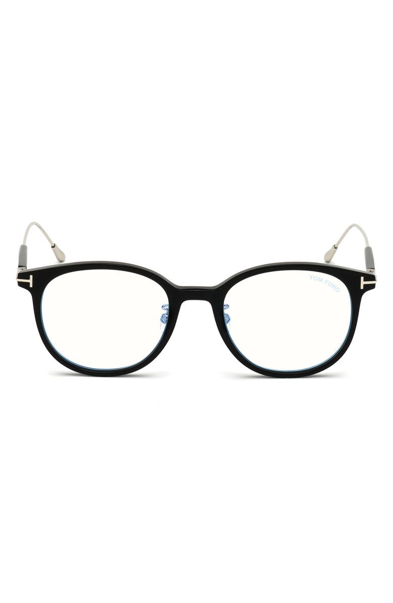 TOM FORD 52mm Round Blue Light Blocking Glasses, Main, color, 