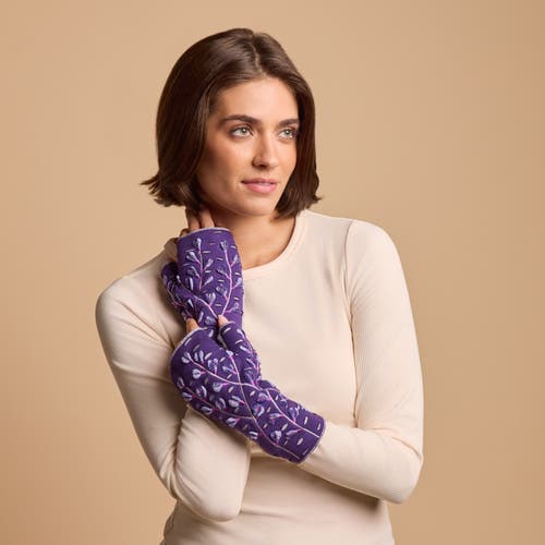 Feelgoodz Artisan Crafted Fleece Lined Azalea Fingerless Gloves In Purple