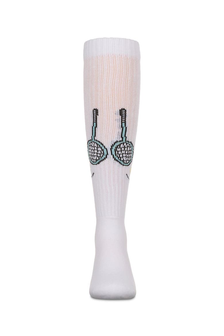 Ribbed Stretch Tennis Smiley Face Knee Sock, Alternate, color, White