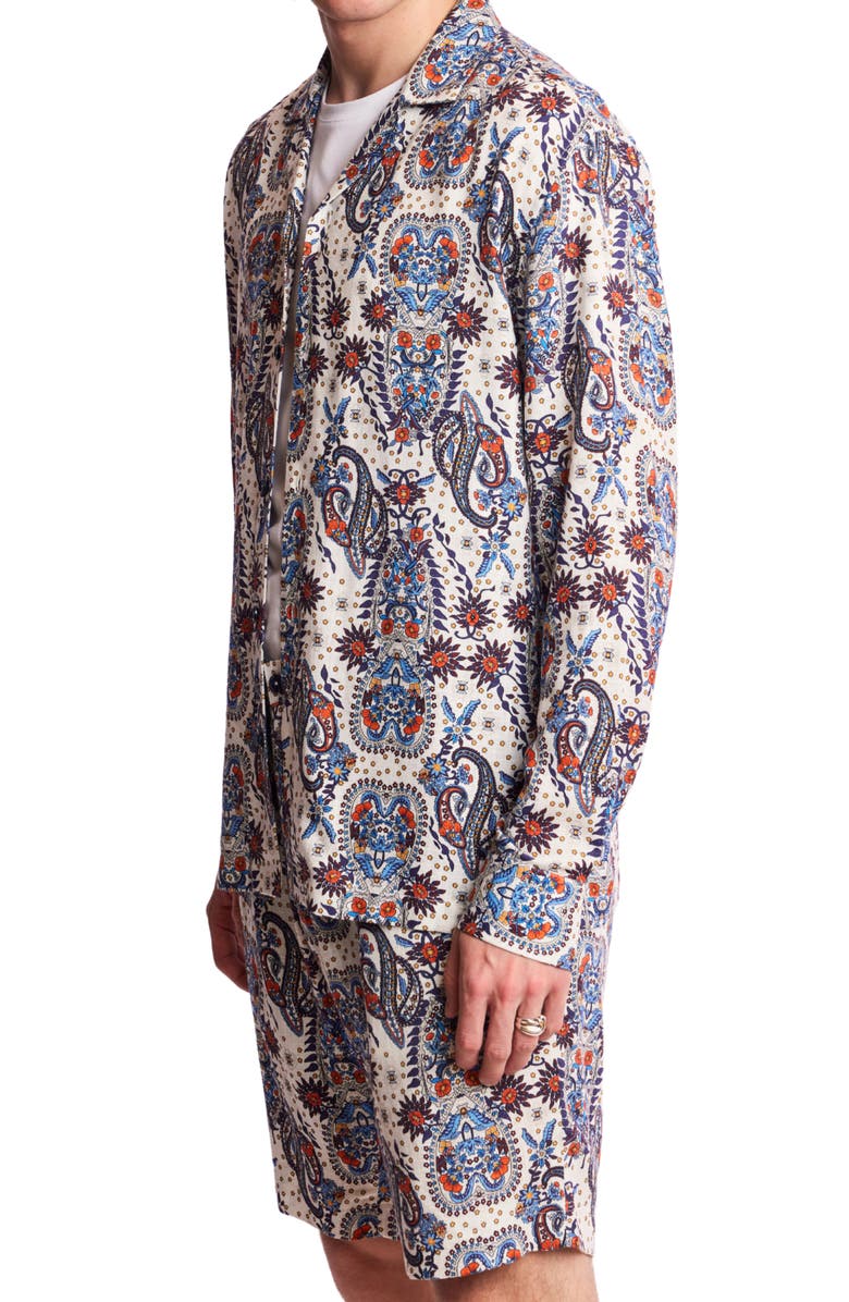 PAISLEY & GRAY Trim Fit Long Sleeve Camp Shirt, Alternate, color, White Blue Orange Paisley