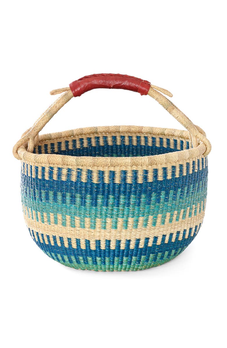 African Modern Patterned Bolga Basket, Main, color, Blue
