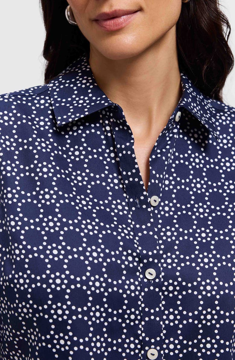 Foxcroft Hampton Geo Print Cotton Button-Up Shirt, Alternate, color, Navy Blue/ White