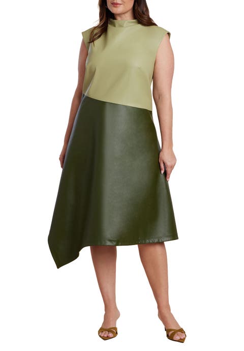 Colorblocked Draped Faux Leather Dress (Plus)