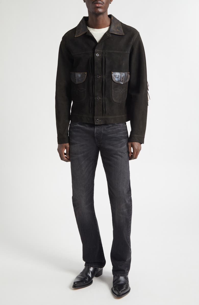 Double RL Slim Fit Selvedge Bootcut Jeans, Alternate, color, Distressed Black