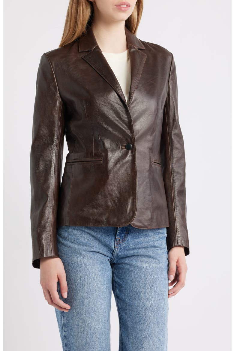 Fitted Leather Blazer, Alternate, color, BROWN
