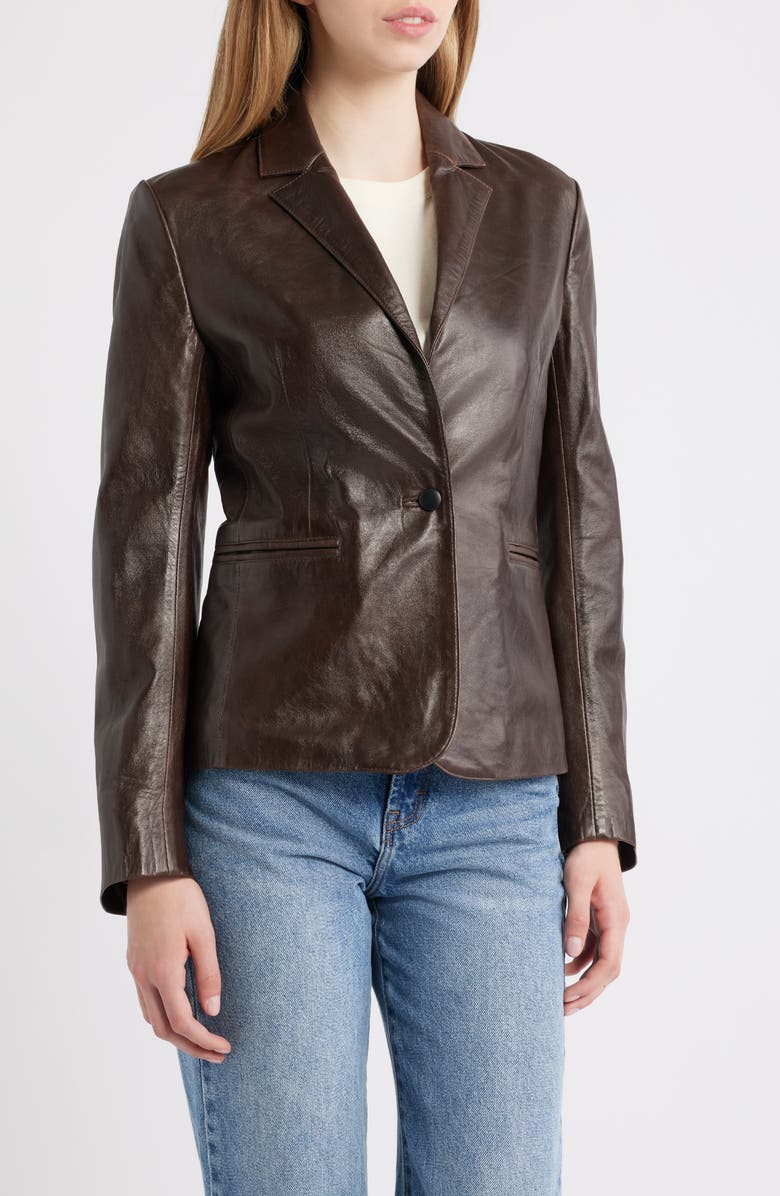 Schott NYC Fitted Leather Blazer, Alternate, color, Brown