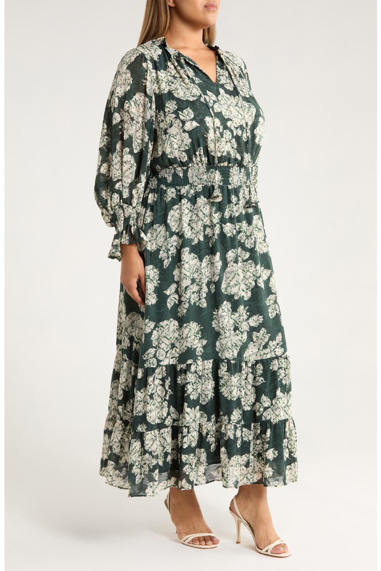 Smocked Waist Long Sleeve Maxi Dress, Alternate, color, FOREST NIGHT