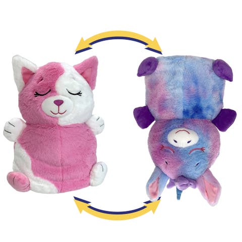 Upside Down Inside Out Pink Cat, Rainbow Unicorn, 2 In 1 Animal Plush