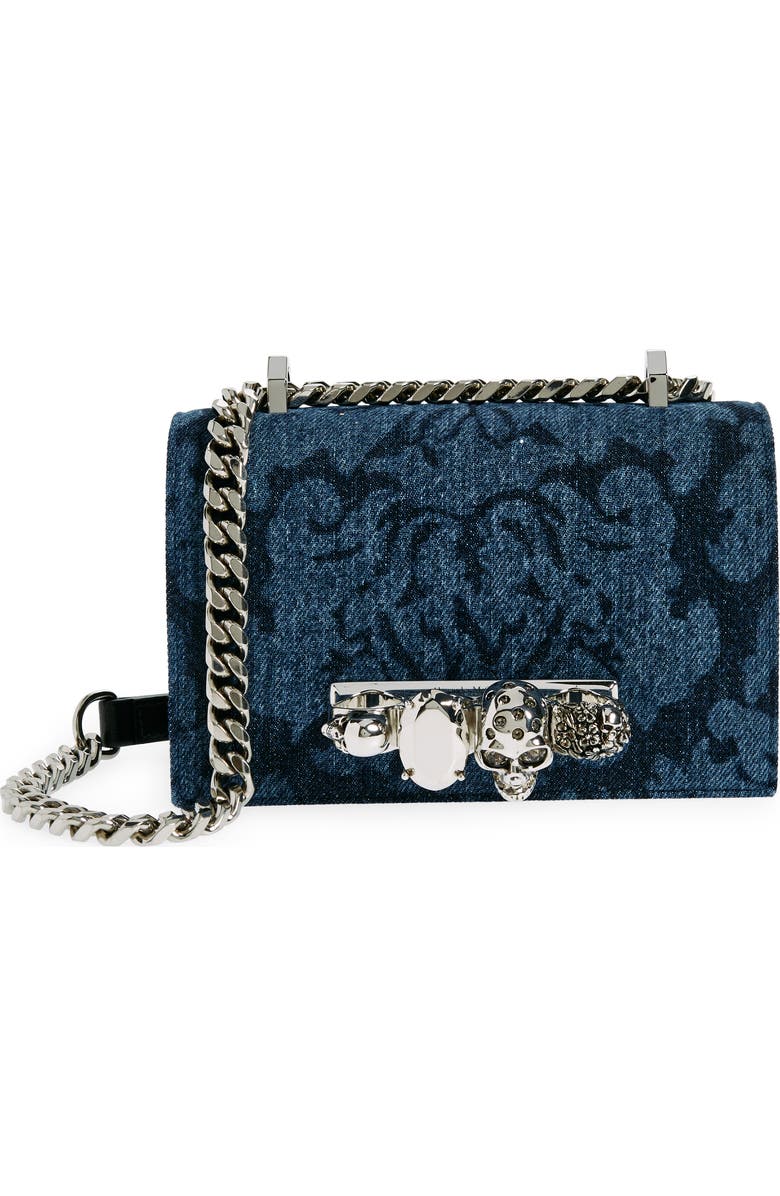 McQueen Jeweled Denim Shoulder Bag, Main, color,