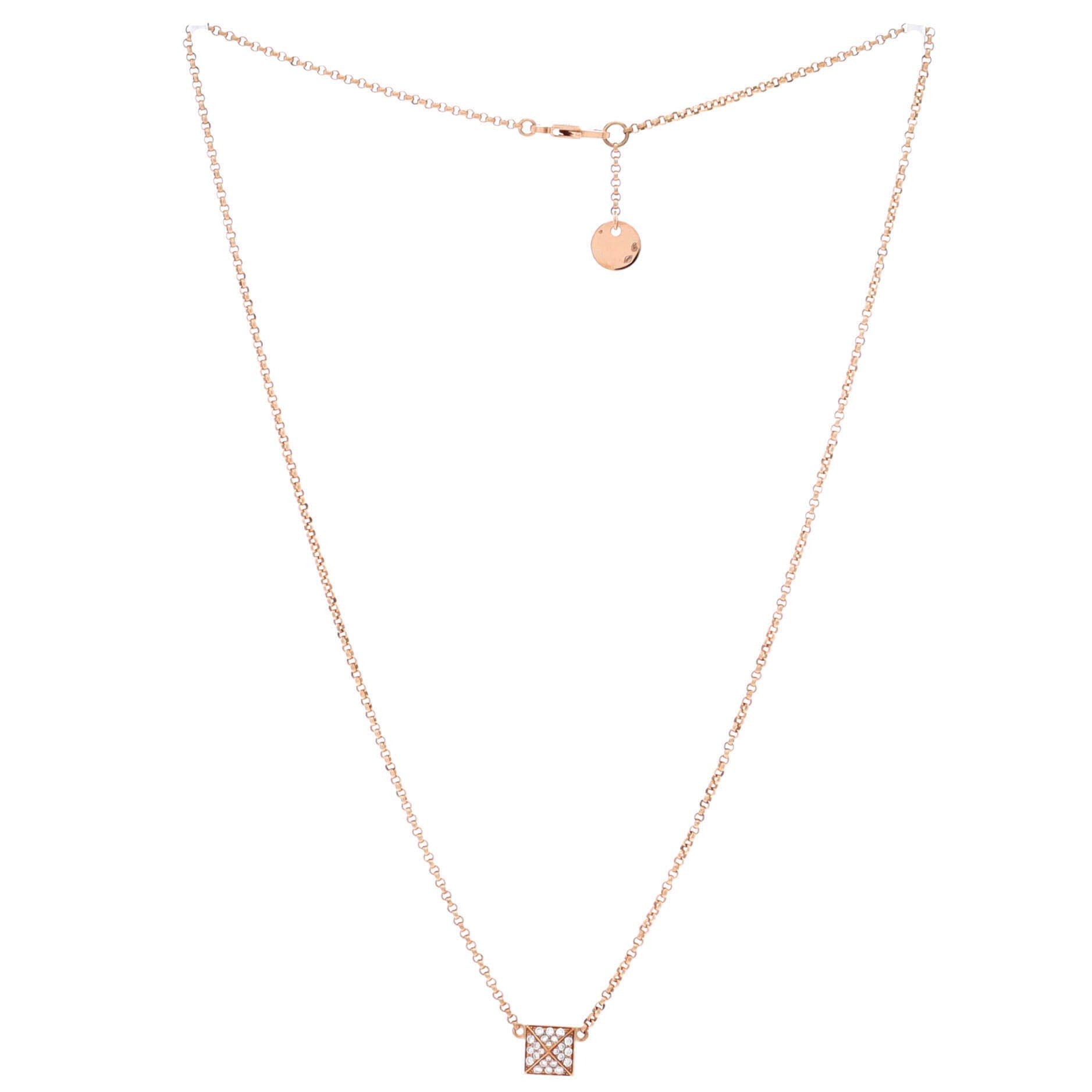 Pre-Owned Hermes Clou d'H Pendant Necklace 18K Rose Gold with Diamonds Small, Alternate, color, Rose Gold
