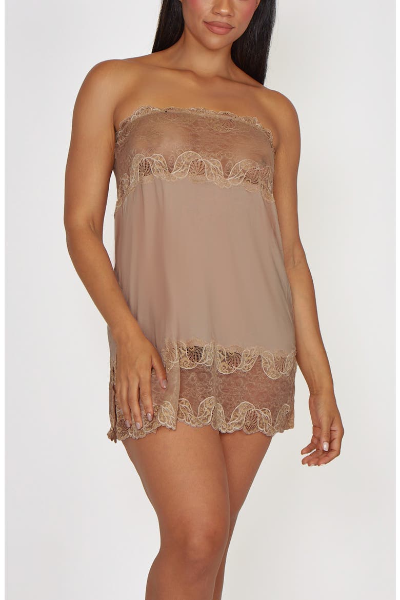 Shirred Bust Cami and Lace Hem Slip Set, Alternate, color, Nude