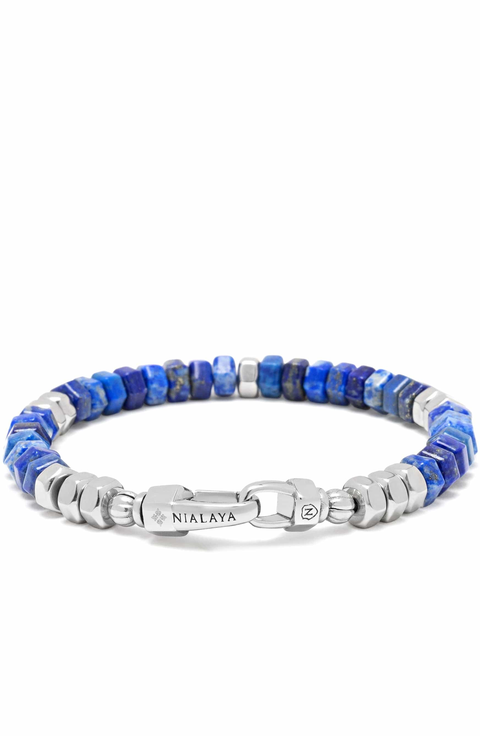 Hexagon Blue Lapis Beaded Bracelet