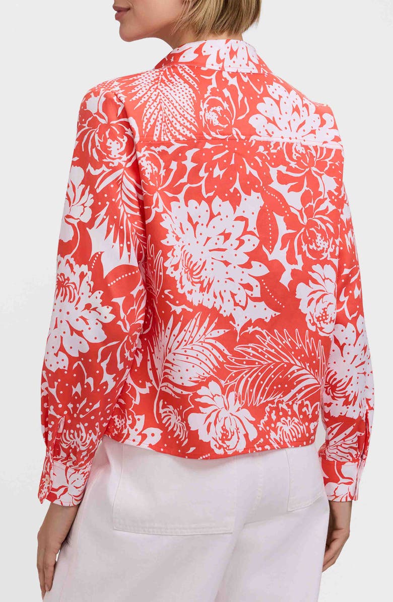 Foxcroft Jodie Tropical Floral Cotton Button-Up Shirt, Alternate, color, Peachy Orange/ White