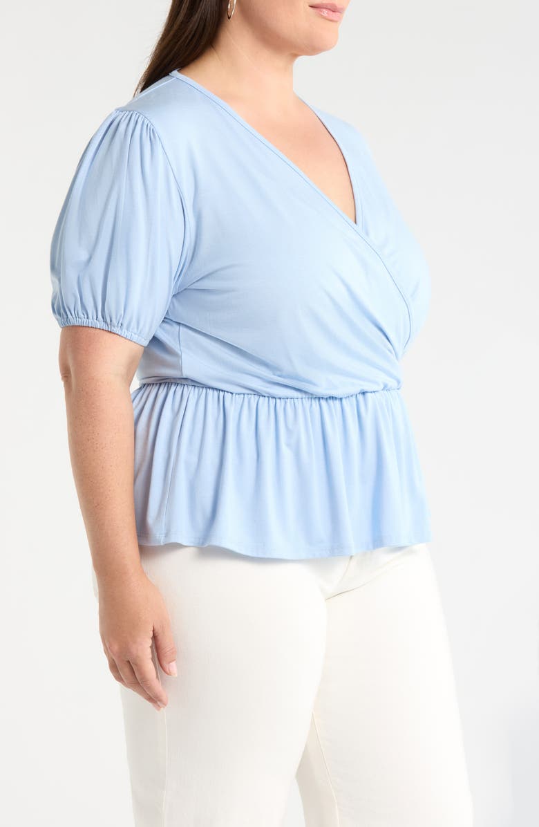 Loveappella Surplice Peplum Top, Alternate, color, Sky