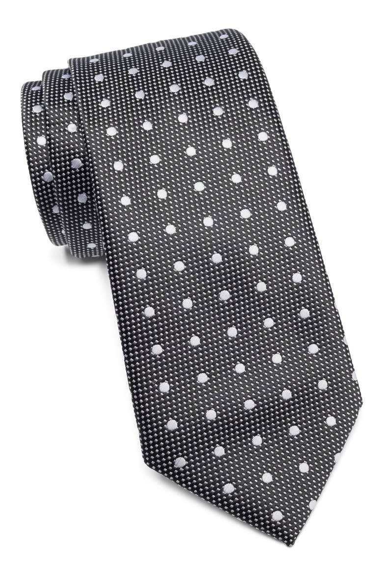 Polka Dot Satin Tie, Main, color, BLACK
